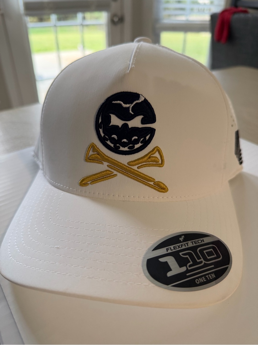 Usher White Cap with Navy Crest and Gold Oar Motif